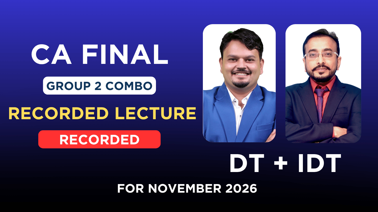 CA Final Direct Tax & Indirect Tax Regular Recorded Lecture | CA Vijay Sarda & CA Vishal Bhattad | Nov.26